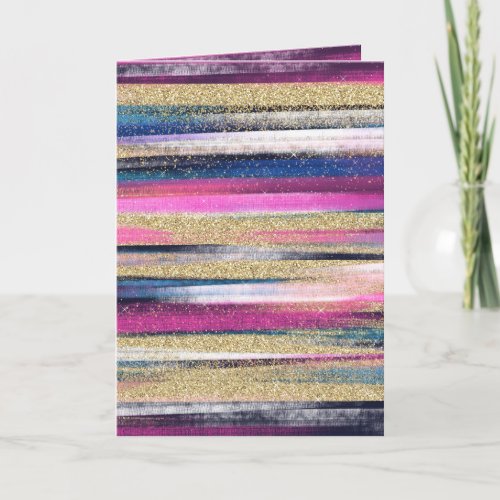 Modern Pink Blue Gold Glitter Brush Strokes Paint Holiday Card