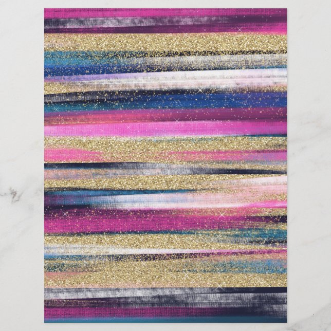 Modern Pink Blue Gold Glitter Brush Strokes Paint Letterhead (Front)