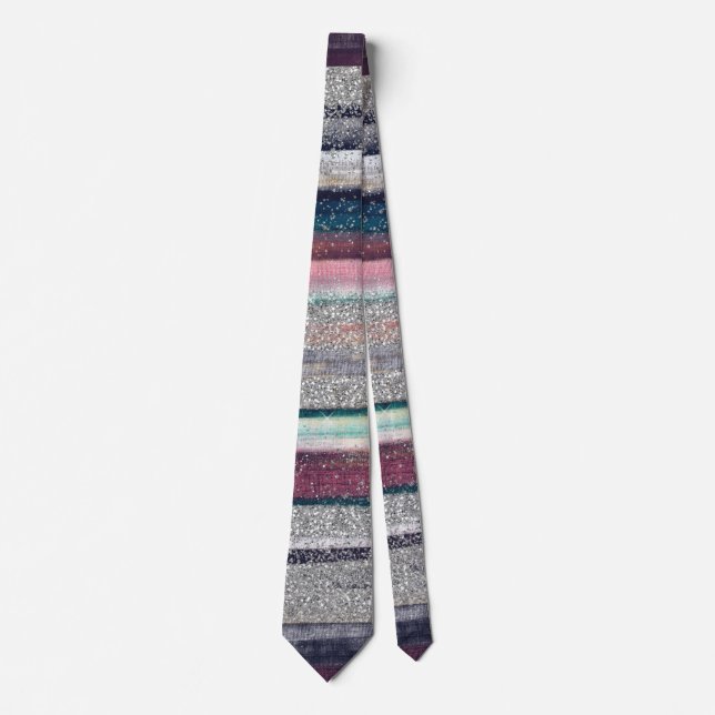 Modern Pink Blue Gold Glitter Brush Strokes Paint Neck Tie (Front)