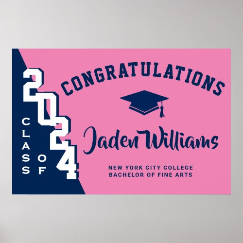Modern Pink Blue Graduation Class of 2024 PHOTO Poster