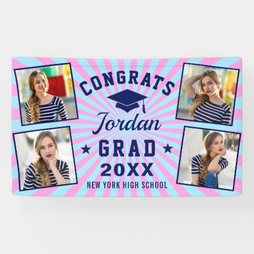 Modern Pink Blue Graduation Party 4 PHOTO Banner