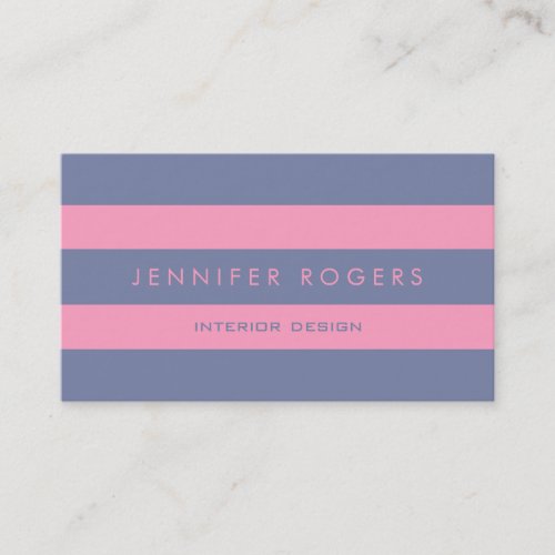 Modern Pink  Blue_Gray Stripes_Interior Design Business Card