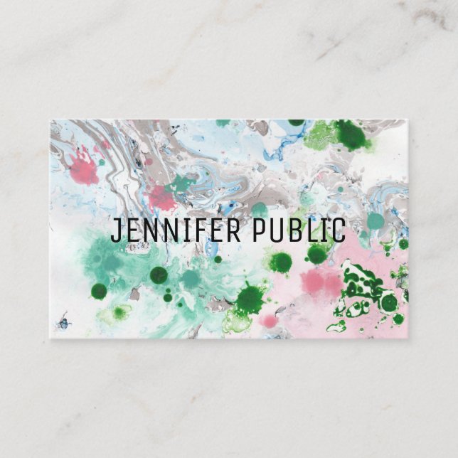 Modern Pink Blue Green Trendy Abstract Elegant Business Card (Front)