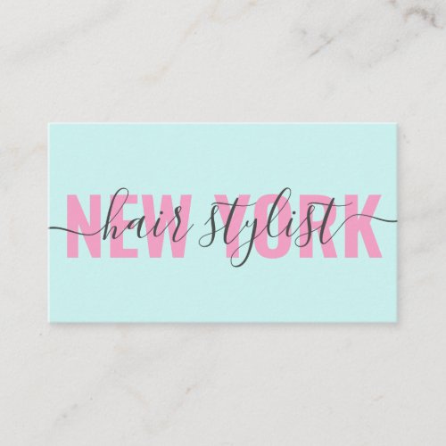 Modern pink blue hair stylist script signature business card