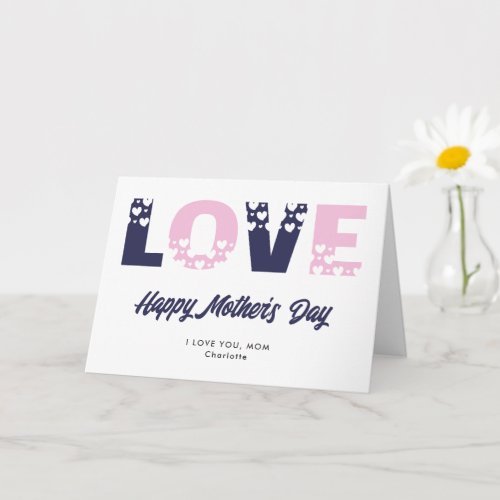 Modern Pink Blue Hearts Photo Happy Mothers Day Card
