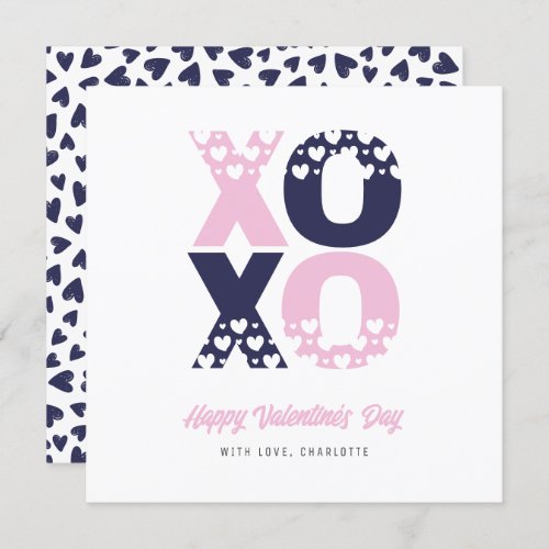 Modern Pink Blue Hearts Valentines Day Card