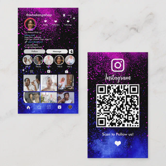 Modern Pink & Blue Instagram QR Code Social Media Business Card | Zazzle