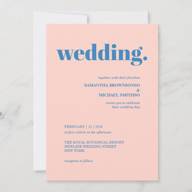 Modern pink blue Minimal Earth Tone Wedding Invitation