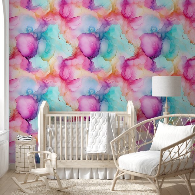 Modern Pink Blue Pastel Alcohol  Ink Abstract  Wallpaper (Kids)