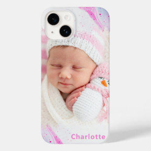 Modern Pink Blue Photo Cute Girly Personalised Case-Mate iPhone 14 Case