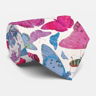 Modern Pink Blue Purple Butterfly Pattern Neck Tie