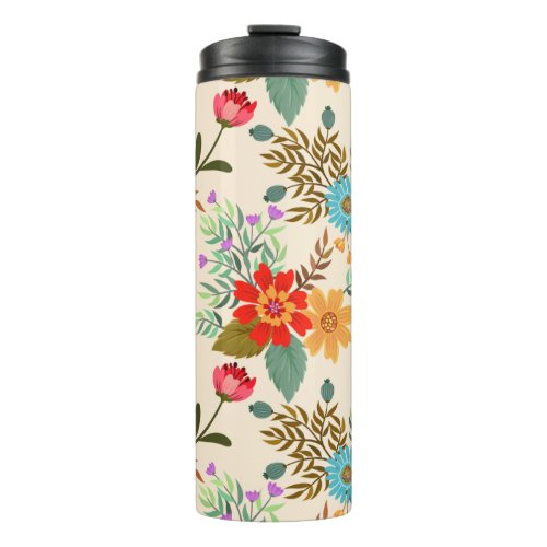 Modern Pink Blue Red Flowers Foliage Thermal Tumbl Thermal Tumbler