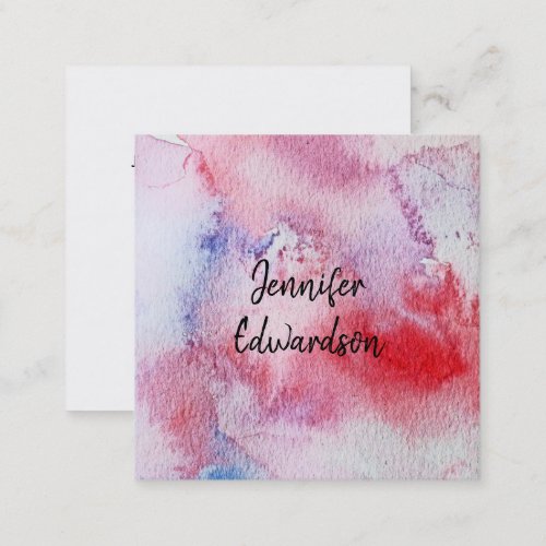 Modern pink blue red watercolor splatter splash square business card
