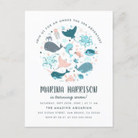 Modern Pink & Blue Under The Sea Birthday Party Invitation Postcard