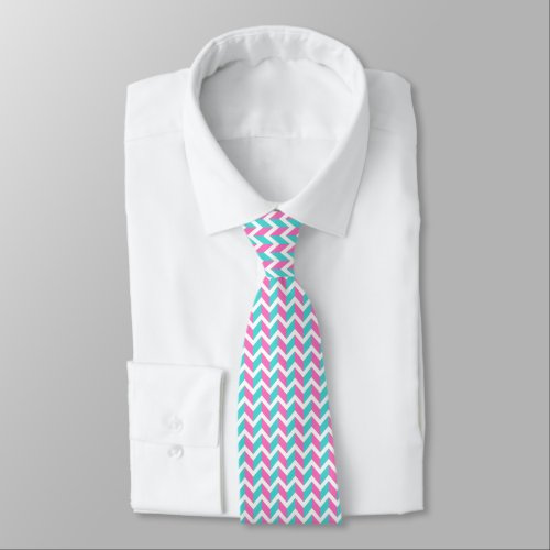 Modern Pink Blue White Chic Chevron Pattern Neck Tie
