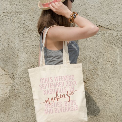 Modern Pink Blush Bachelorette Party Girls Getaway Tote Bag