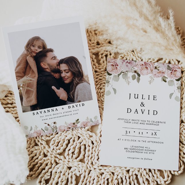 Modern Pink Blush Boho Floral Wedding Invitation (Creator Uploaded)