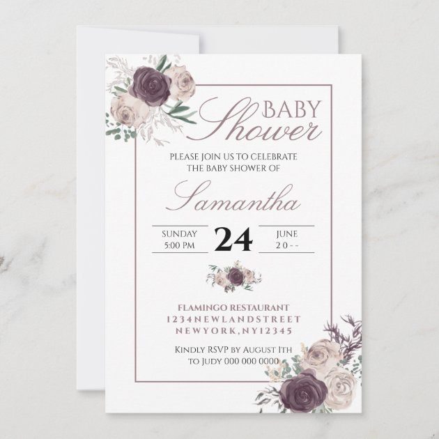 Modern Pink Blush Elegant Floral baby shower Invitation
