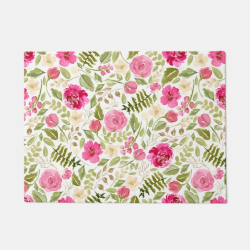 Modern pink blush floral botanicals doormat