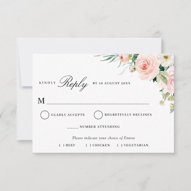 modern pink blush floral meal choice RSVP card (Front)