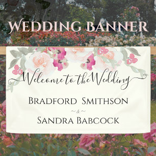 Modern Pink Blush Floral Watercolor Wedding Banner