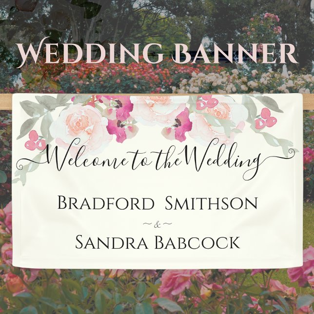 Modern Pink Blush Floral Watercolor Wedding Banner (Creator Uploaded)