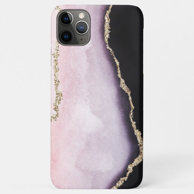Modern Pink Blush Gold Veins Black Agate Look Case-Mate iPhone Case (Back)