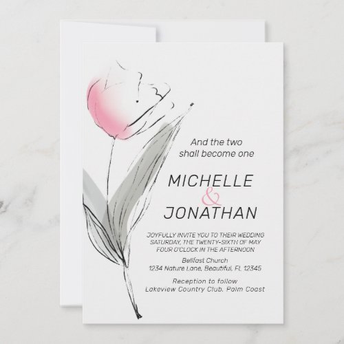 Modern Pink Blush Grey Tulip Christian Wedding Invitation