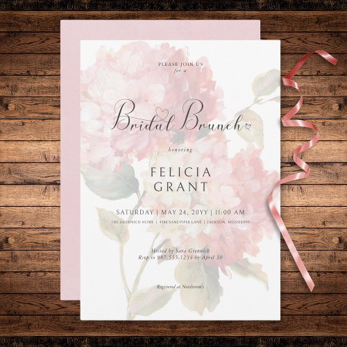 Modern Pink Blush Hydrangea Bridal Brunch Invitation