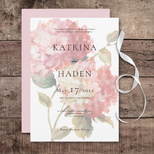 Modern Pink Blush Hydrangea Wedding Invitation