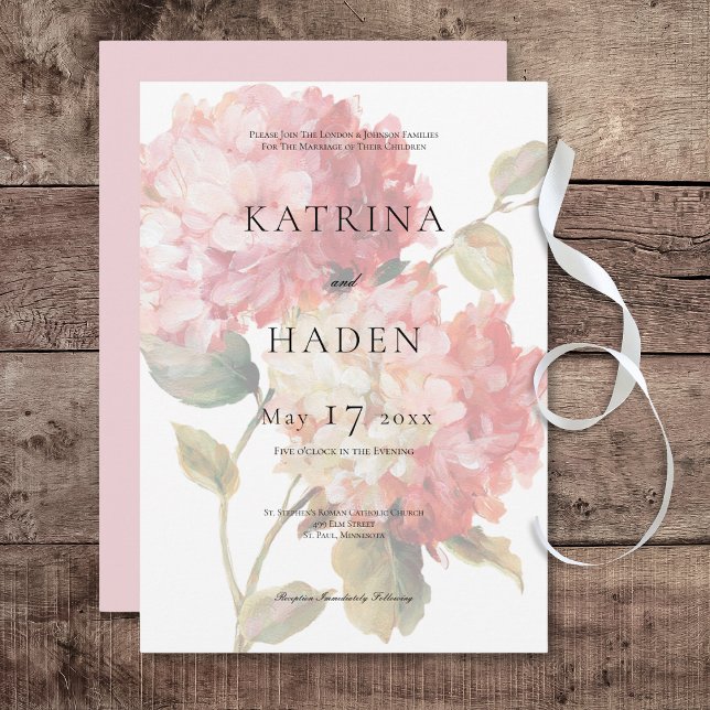 Modern Pink Blush Hydrangea Wedding Invitation (Modern Pink Blush Hydrangea Wedding Invitation)