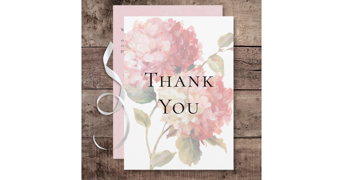 Modern Pink Blush Hydrangea Wedding Thank You Card | Zazzle
