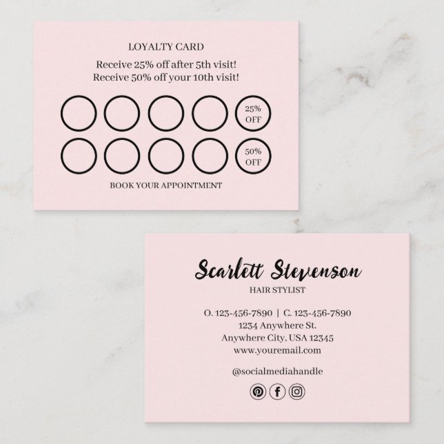 Modern Pink Blush Loyalty Business Card (Front/Back)