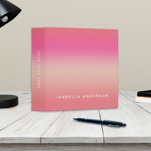 Modern Pink Blush Rose Ombre Gradient Personalized 3 Ring Binder