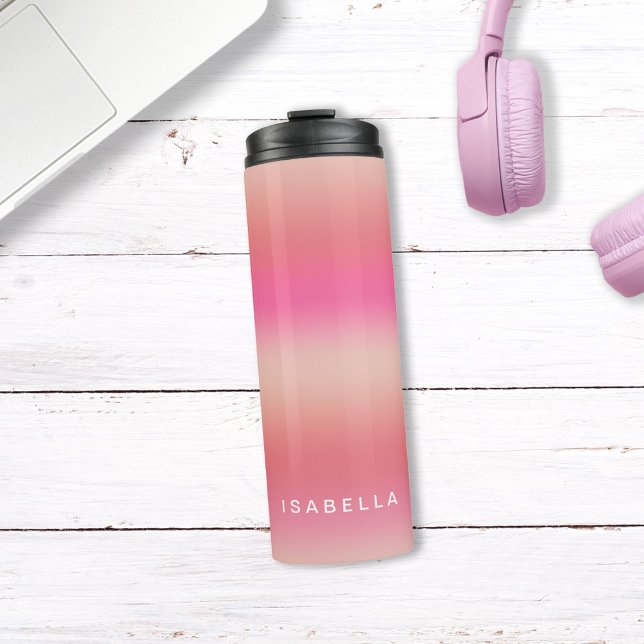 Modern Pink Blush Rose Ombre Gradient Personalized Thermal Tumbler (Creator Uploaded)