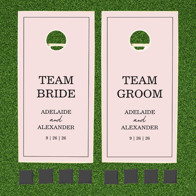 Modern Pink Blush Team Bride Groom Cornhole Set (Creator Uploaded)