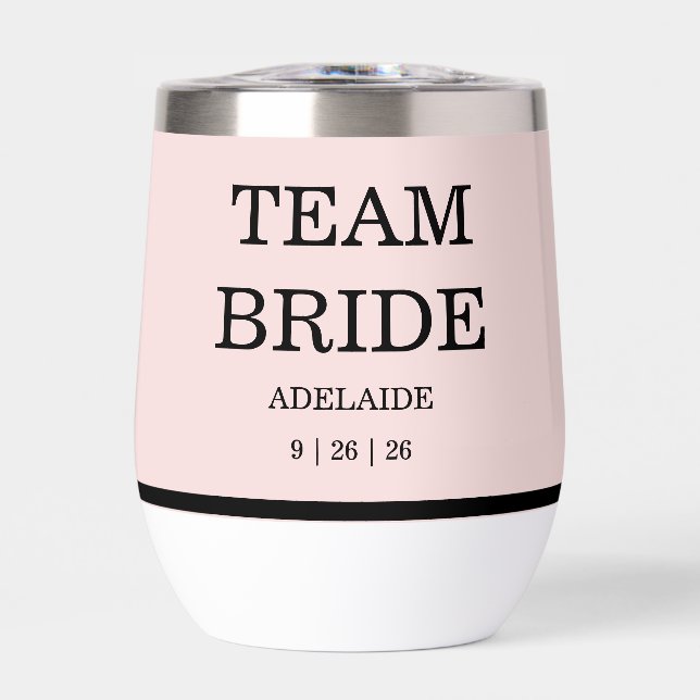 Modern Pink Blush Team Bride Thermal Wine Tumbler (Front)