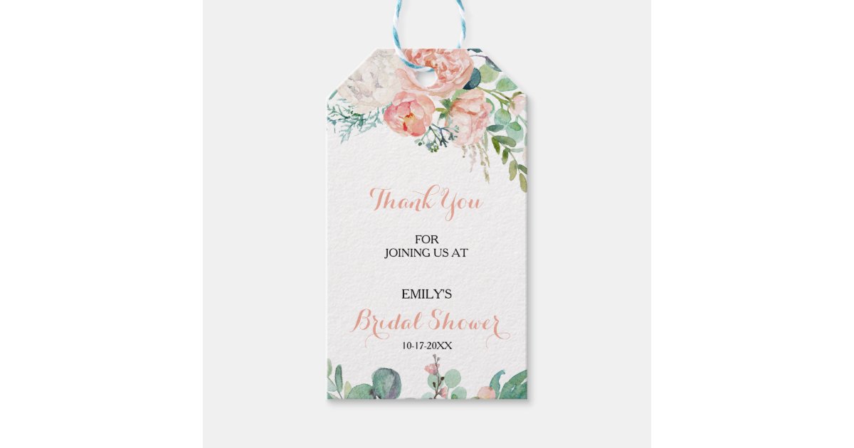 Modern Pink Blush Tropical Floral Bridal Shower Gift Tags | Zazzle