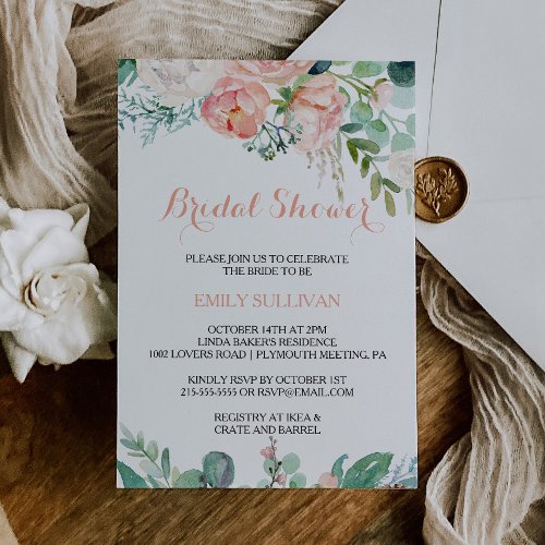 Modern Pink Blush Tropical Floral Bridal Shower Invitation