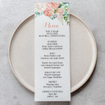 Modern Pink Blush Tropical Floral Dinner Menu Card<br><div class="desc">This modern pink blush tropical floral dinner menu card is perfect for a destination wedding. The design features beautifully hand-painted white,  pink,  blush flowers with green leaves,  depicting grace and elegance.

This menu can be used for a wedding reception,  rehearsal dinner,  bridal shower or any event.</div>