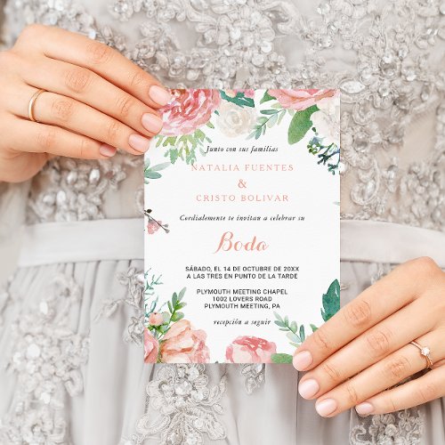 Modern Pink Blush Tropical Floral Wedding Invitation