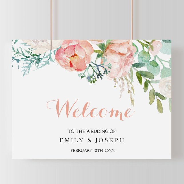 Modern Pink Blush Tropical Floral Welcome Wedding Poster (Creator Uploaded)