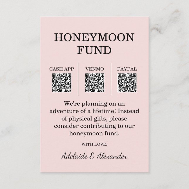 Modern Pink Blush Wedding Honeymoon Fund Enclosure Card (Front)