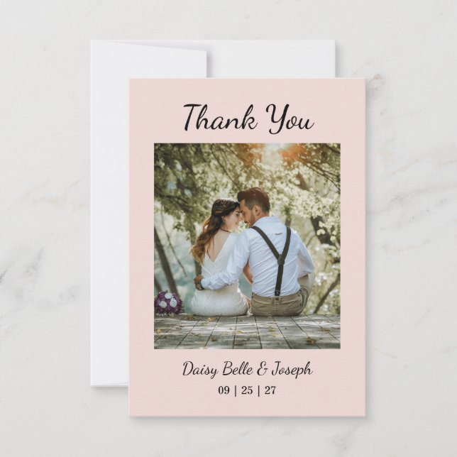 Modern Pink Blush wedding Thank You Card (Front)