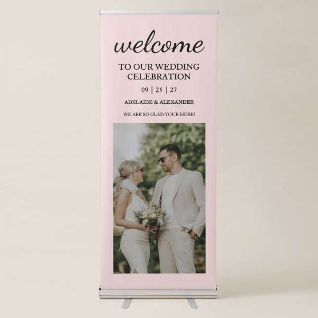 Modern Pink Blush Wedding Vertical  Retractable Banner (Front)