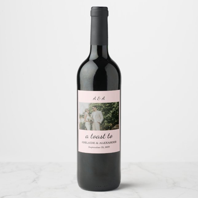 Modern Pink Blush Wedding Wine Label (Front)