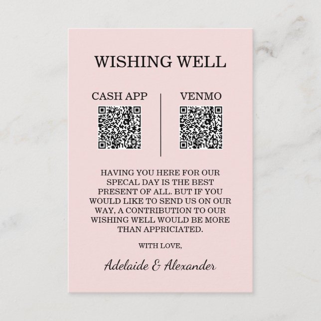 Modern Pink Blush Wedding Wishing Well Enclosure Card (Front)