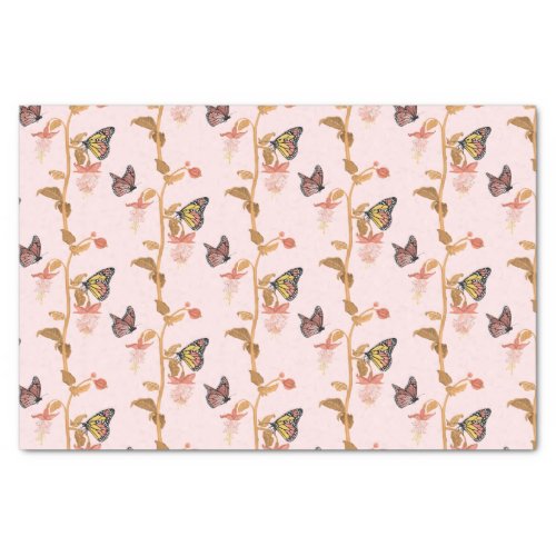 Modern Pink Boho Butterfly Floral Pattern  Tissue Paper