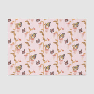 Modern Pink Boho Butterfly Floral Pattern Tissue Paper