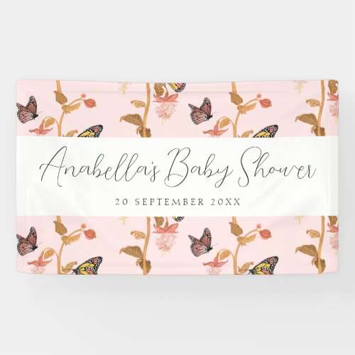 Modern Pink Boho Butterfly Girl Baby Shower Banner